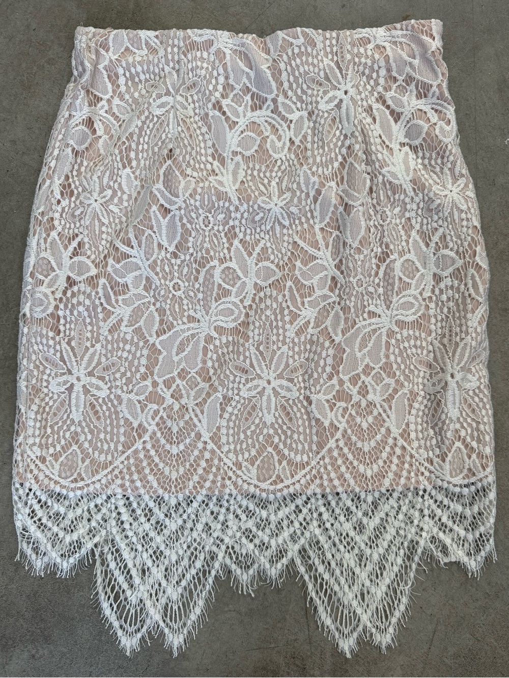 Blush Lined Pencil Skirt with White Lace Overlay